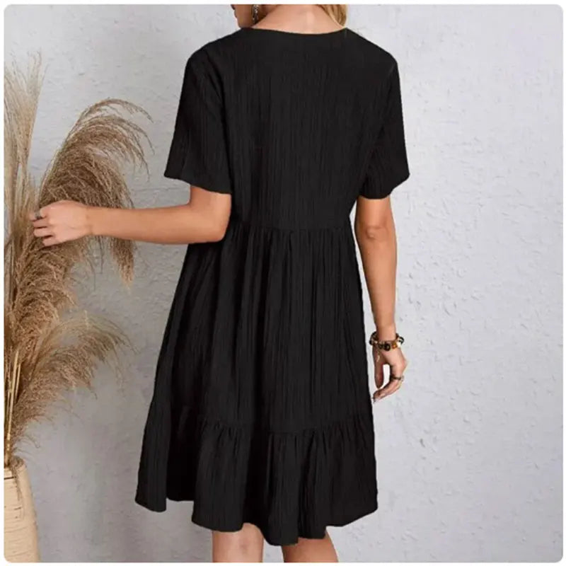 Women's V-Neck Short Sleeve Ruffle Peplum Dress
