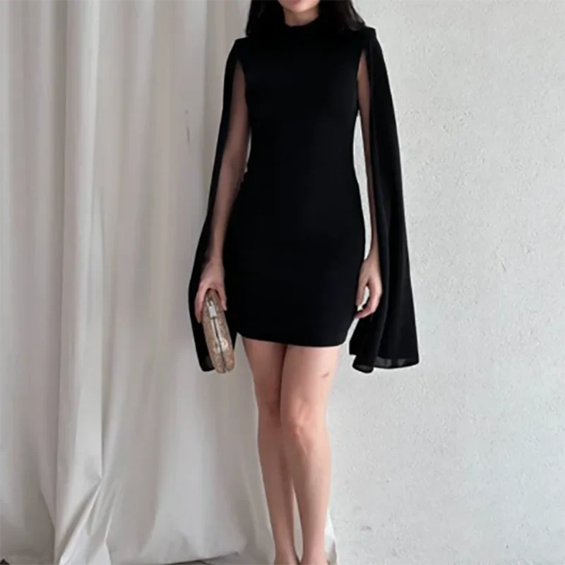 Cape Sleeve Velvet Mini Dress | Women's Elegant O-Neck Office Party Dress