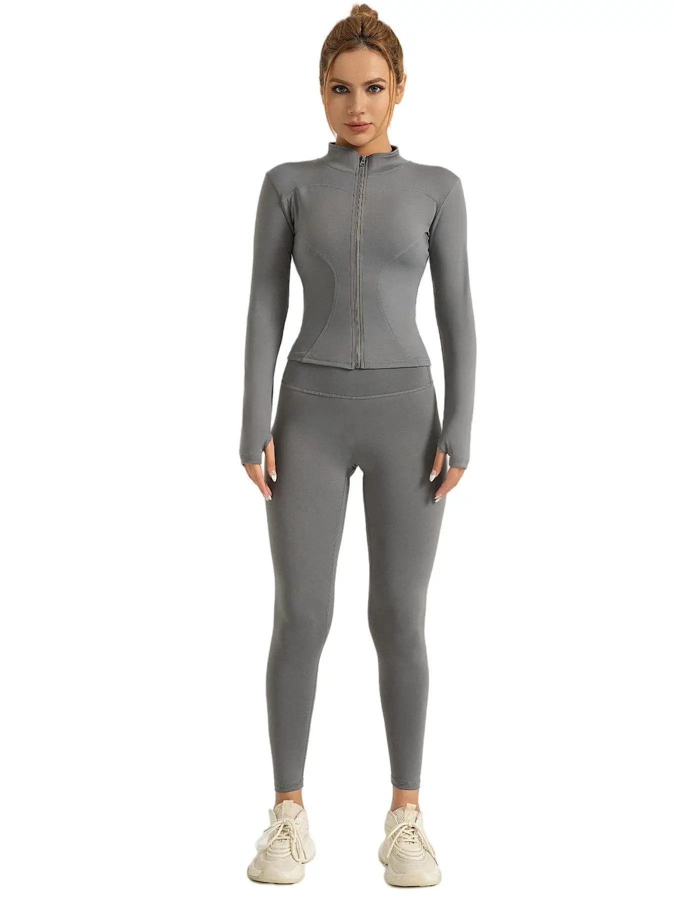 Mock Neck Zip-Up Jacket & High Waist Leggings Set