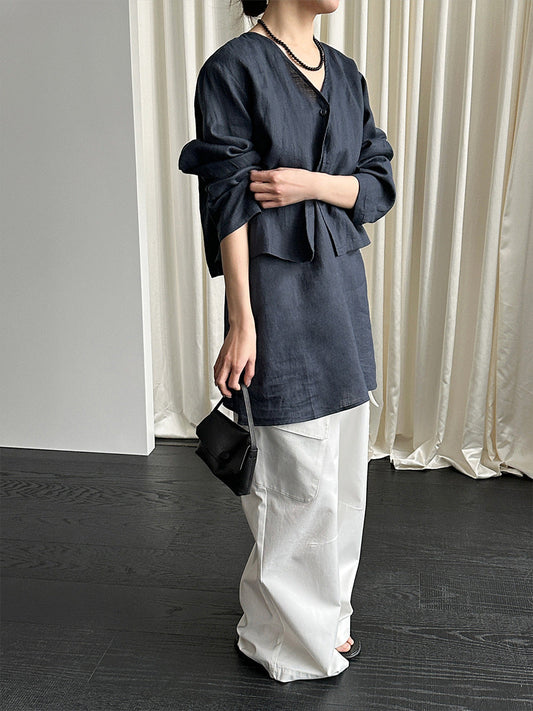 Self-breathing ramie sling vest + coat summer set