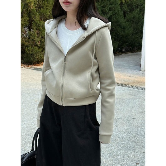 Korean hooded short zipper sports sweater women's early spring new casual versatile jacket