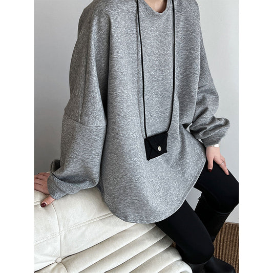 Spring new air cotton T-shirt women's loose silhouette lazy Japanese minimalist shoulder sleeves sweater thin