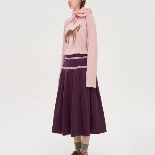 Hand-Painted Print Drop Shoulder Long Sleeve Top | Round Neck Loose Fit