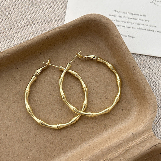 925 Silver Needle Personalized Bamboo Glossy Large Ring Earrings Women's New Light Luxury Premium Earrings Earrings