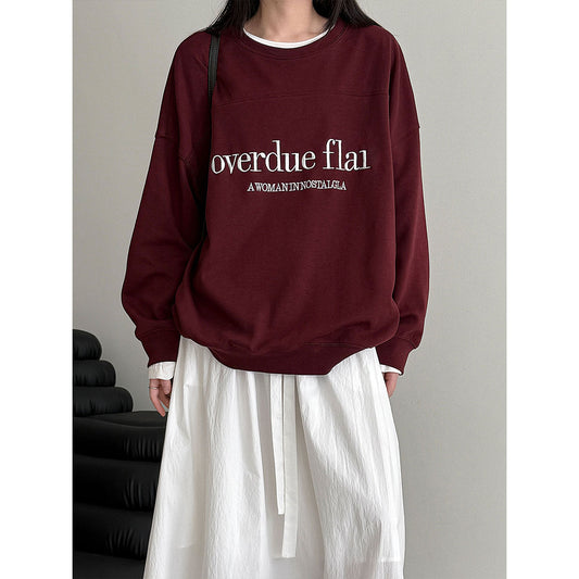 Korean loose silhouette letter embroidery autumn and winter pullover sweater lazy simple top