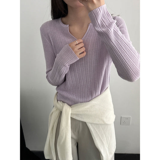 Pit strip knitted sweater women's spring new thin niche bottoming shirt with top T-shirt