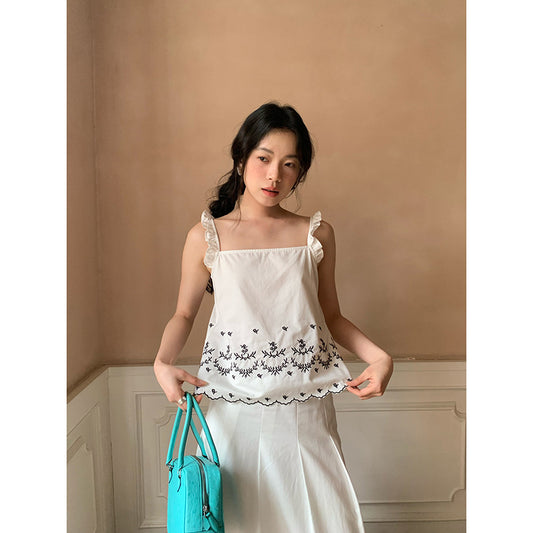 Age-reducing fashion suit women's suspender skirt embroidered two-piece set