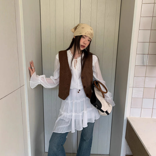 Age reduction temperament irregular beveled hem shirt dress