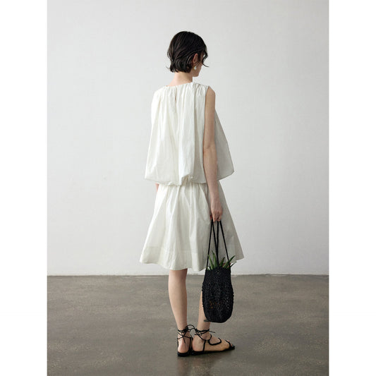 Summer new paper-feeling long-staple cotton wrinkled slim-fitting sleeveless design top