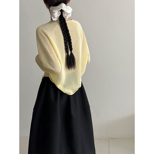 Korean gentle wind soft waxy skin-friendly crimped knitted sweater women's early spring new perspective top ss973