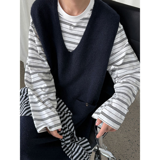 Korean design back button lazy knitted vest skirt women's autumn medium and long sweater skirt