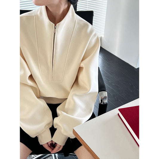 Half zipper sweater women's high-end spring wear new Korean casual sports high-waisted top