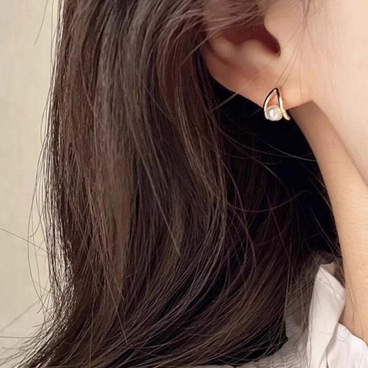 925 silver earrings girls new imitation pearl stud earrings design sense light luxury niche high sense earrings