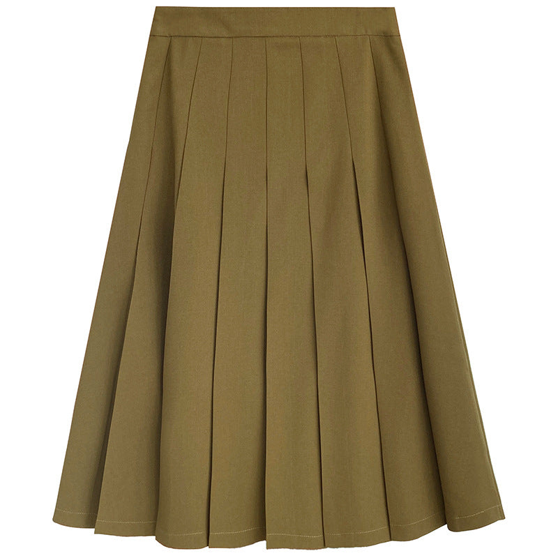 2024 new korean style french retro a-line pleated skirt - high waist, flared, and pleated midi skirt for women