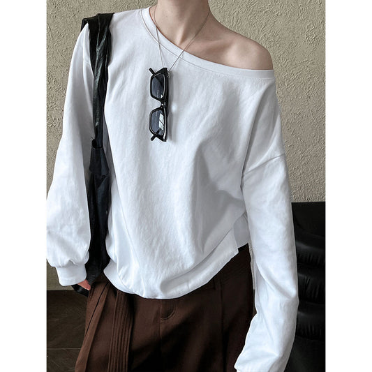 Slack slanted shoulder sweater women's autumn new loose lazy style one-word collar off-the-shoulder top