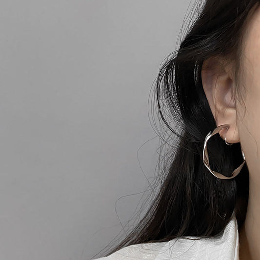 925 silver needle style retro geometric metal pattern incense plate earrings irregular stud earrings exaggerated cold wind earrings