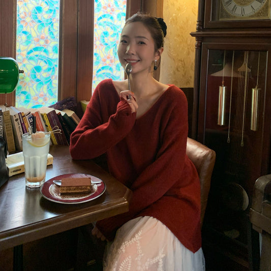 Gentle temperament atmosphere lace splicing sweater dress