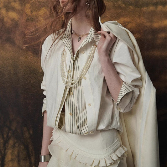 Cross-border South East Asia French temperament shirt top multi-season wear niche design shirt commuting fake two pieces