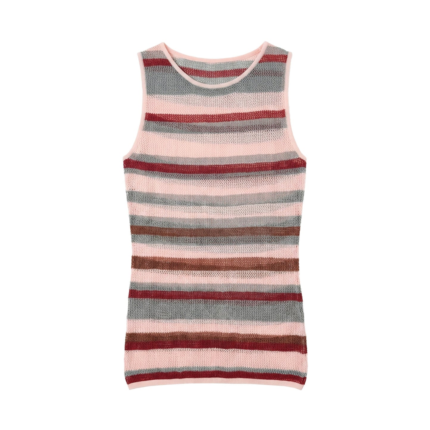 Tencel linen hollow striped knitted sweater vest retro contrasting niche top