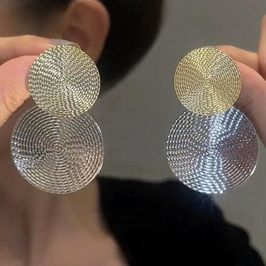 925 silver needle light luxury exaggerated earrings temperament round sequin large circle two-color fashion high-end earrings