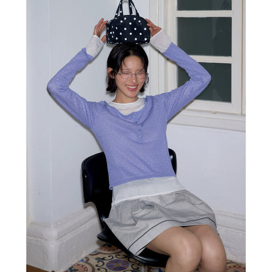 Tencel linen hollow short knitted sweater Spice girl stacked top