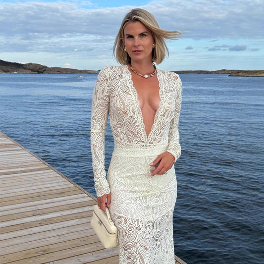 Sexy lace onesie skirt slim-fitting long skirt two-piece set hollow vacation style suit