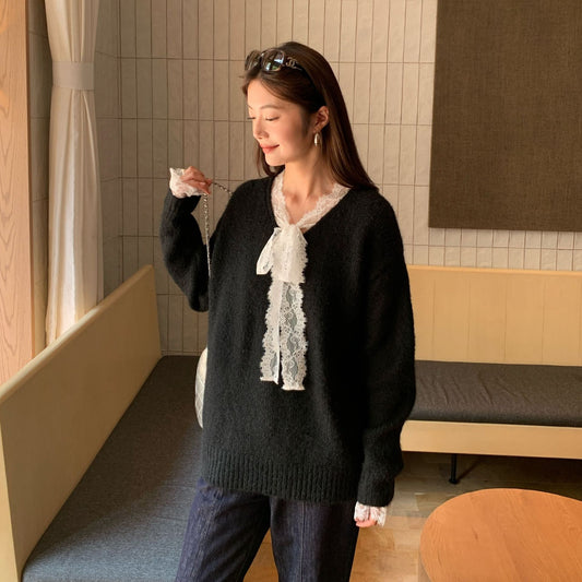 Sweet age-reducing lazy loose shoulder sleeve sweater