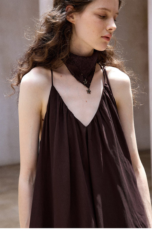 Cool chiffon neck sling deep V irregular backless design sleeveless top
