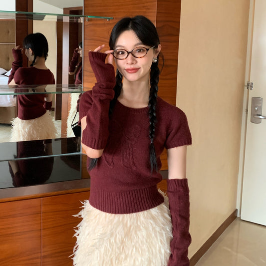 Sweet age-reducing embroidered bow sleeve sweater