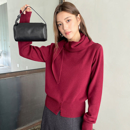 French temperament slanted shoulder slimming knitwear autumn and winter design shawl sweater