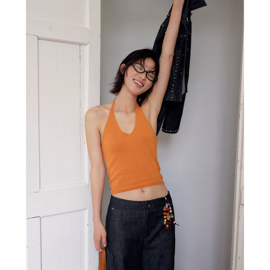 Dopamine U-neck knitted sweater neck vest slim fit slim backless top