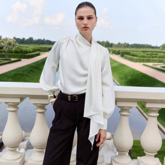 French Elegant Ribbon Top Shirt Air Commuter Pullover Long Sleeve Shirt