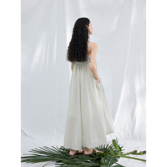 Summer new mass-feeling skirt Tencel striped pleated tube top suspender skirt