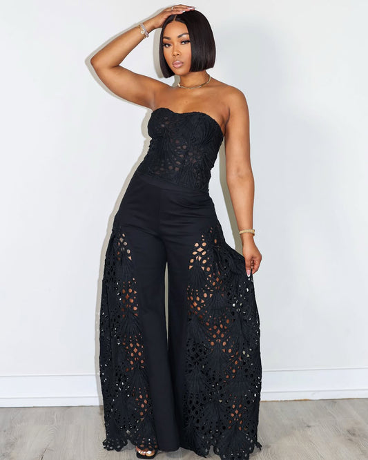 Lace Tube Top & Pants Two-Piece Set