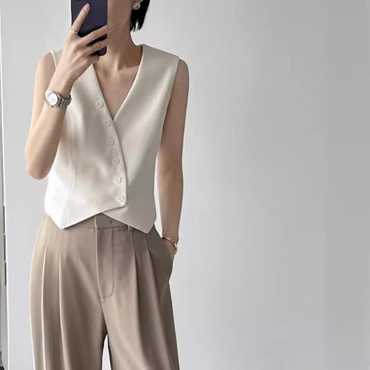 Spring and summer French retro fashionable versatile texture v-neck sleeveless old money style suit vest short top