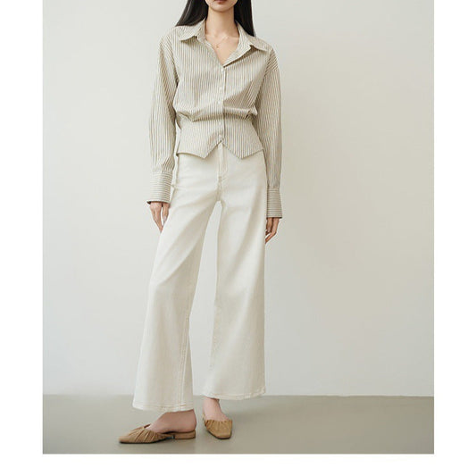 New waist striped shirt women's professional commuter shirt split design top