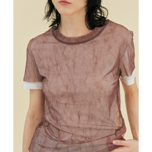 Women's Tencel Wool Mesh Two-Piece Short Sleeve T-Shirt | Lightweight Layered Top