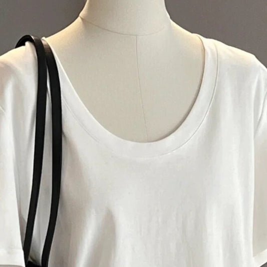 大U领白色百搭短袖打底T恤女上衣