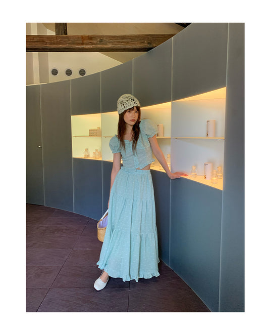 Women's Floral Print Puff Sleeve Shirt & A-Line Maxi Skirt Two-Piece Set