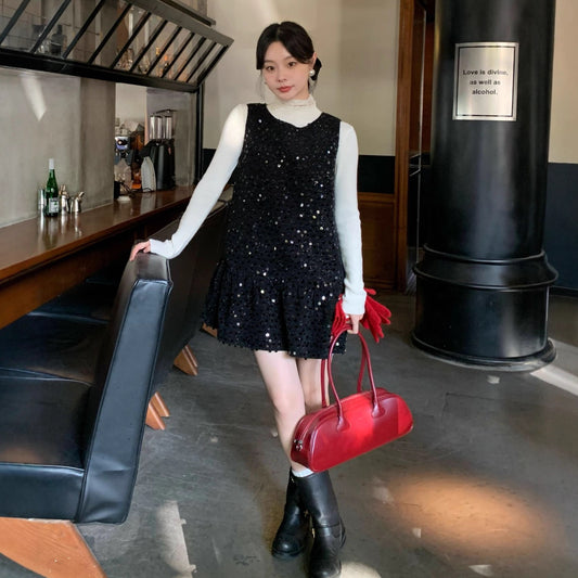 Age Reduced Low Waist Sequins Sleeveless Tank Top Dress