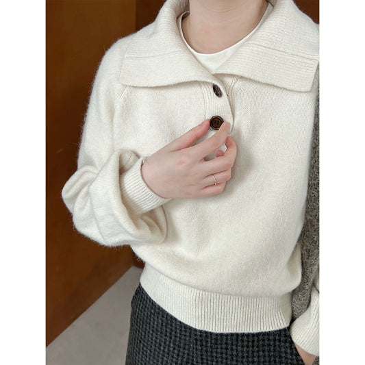 Premium polo collar, thin waist short sweater