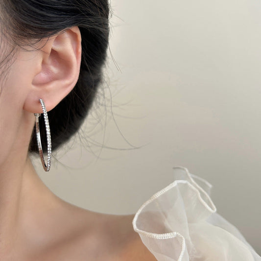 925 Silver Needle Korea Dongdaemun Full Diamond Large Earrings Metal Circle Earrings 2025 Minimalist Ear Jewelry