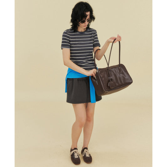 Women's Contrasting Striped Shoulder Short Sleeve T-Shirt | Casual Color Block Top