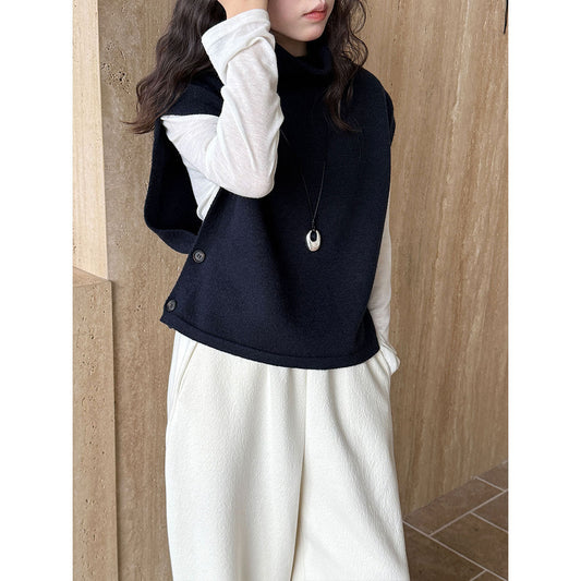 Pile collar knitted vest vest women's winter new lazy style, stacked wearing vest sweater