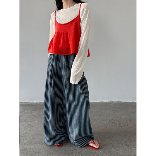 Korean gentle Tencel base + wool sling vest stacked through two-piece set