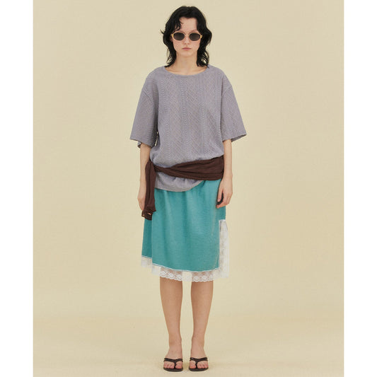 Women's Textured Jacquard Irregular Knitted Short Sleeve T-Shirt | Oversized Casual Top