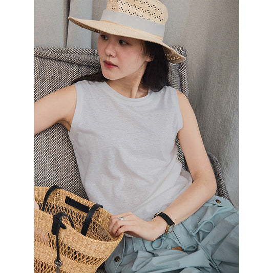 Hemp cool and breathable skin-friendly soft round neck loose vest new top