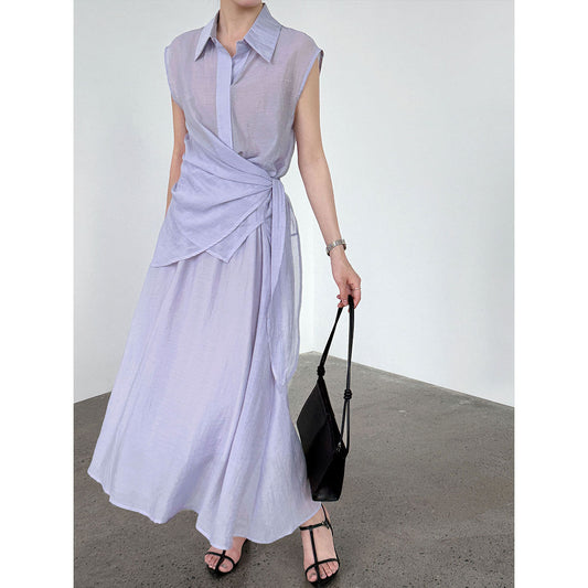 Korean design temperament strap top + high waist skirt summer new shirt set