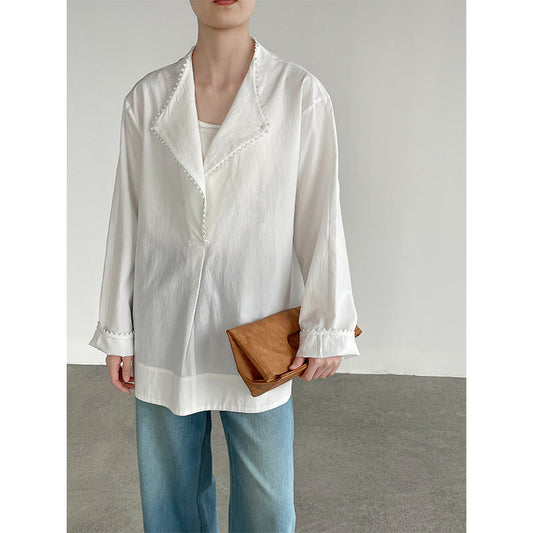 Women's Shirt - Serrated Lace Loose Long Sleeve Top