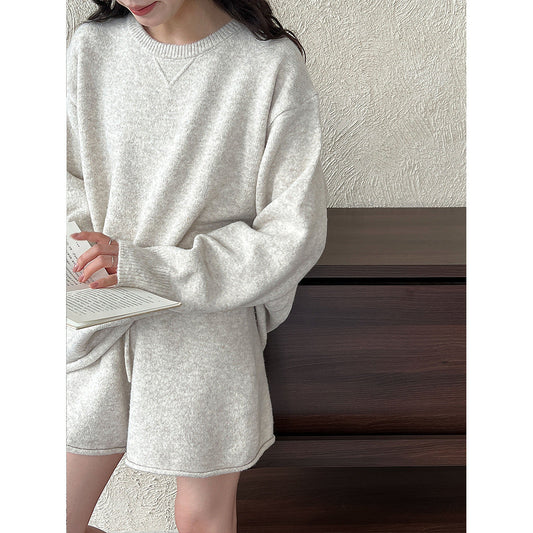 Korean soft waxy wool knitted top + shorts two-piece set